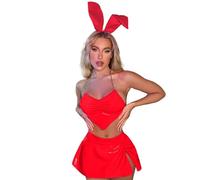 Christmas Suit Women's Cosplay Costume Cute Suspenders Sexy Bunny Costume Latex Dresses Halloween Outfit(Red,M)
