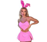Christmas Suit Women's Cosplay Costume Cute Suspenders Sexy Bunny Costume Latex Dresses Halloween Outfit(M)