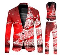 Christmas Suits,Festive’s Three Piece Classic Formal Wear for Holiday Celebrations Men’s Suit Set with Distinctive Print and Modern (Red, XL)