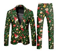 Christmas Suits For Men Uk,Men's Suits Classic Christmas Themed Long Sleeve Set for Modern Gentlemen Tailoring All-Season Wear -Ready Ensemble (Green, L)