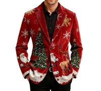 Christmas Suits For Men Uk uglychristmas Tree Printed Blazercorduroy Ceremonial With Pocket Slim Fit One Button Suit Novelty Xmas Business Holiday (I-Red, XXL)