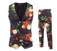 Christmas Suits,Men's Suit Set for Men Fashion Print Christmas 2-Piece Jacket and Trouser Ensemble Formal Wear for (Yellow, XXXL)