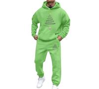 Christmas Suits,Men's Suit Set Print Hooded Sweatshirt and Joggers for Everyday Casual Festive Loungewear in Cozy Fleece Two-Piece Comfort Wear (Green, S)