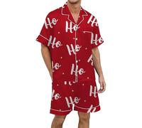 Christmas Suits,Men's Suits Classic Two-Piece Pajama Set in Satin Sleepwear for Men - Button-Down Short Sleeve Top with Coordinating Shorts for and Nightwear (Red, L)