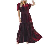Christmas Summer Dresses Women 2024 New Pocket Dress Short Sleeve Waist Long Skirt Big Sexy Black Dresses Long Elegant, red, XL