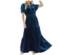 Christmas Summer Dresses Women 2024 New Pocket Dress Short Sleeve Waist Long Skirt Big Sexy Black Dresses Long Elegant, Navy, S