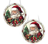 Christmas Sun Catchers for Windows, Stained Glass Sun Catcher with Santa Claus, Hand-Painted Window Hanging Ornament, Garden Ornaments for Home Window Wall Decoration