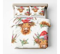 Christmas Super King Duvet Cover Sets Winter- Highland Cow Bedding & Bedroom Decor, Super Soft Microfiber Quilt Cover and 2 Pillowcases, with Zip, Reversible Design SD-1307