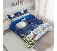 Christmas Super King Duvet - Tree at Night Blue Coverless Duvet Super King Size Soft Quilt lightweight Comforter Sets for all Seasons and Machine Washable - Superking Size 260x220cm M137