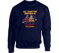 Christmas Superhero Jumper, All I Want For Christmas Is Dead_pool Sweatshirt Pullover, Funny Xmas Unisex Top (Navy, 9 Years)
