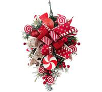 Christmas Swag 20x12in Artificial Teardrop Swag with Lollipop, Candy Cane, Christmas Ball & More Hanging Decorative Swags for Front Door, Stairs, Window