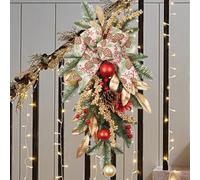 Christmas Swag, 22x10in Teardrop Swag with Bowknot, Berry, Pine Cone, and Christmas Ball, Decorative Christmas Swag for Door, Railing, Wall, Window, Christmas Door Decoration, Teardrop Swag