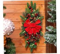 Christmas Swag 24x12in Light Up Artificial Teardrop Swag with Bowknot, Berry, Christmas Ball & More Hanging Decorative Christmas Swags for Stairs, Railing, Front Door, Wall, Window Xmas Decor, Chri