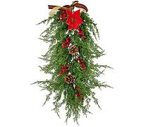 Christmas Swag 65cm Artificial Christmas Teardrop Door Swags with Red Berries Pine cones,Xams Hanging Winter Ornaments, Front Door Wall Mount Decor for Ind Home Door Wreaths Outdoor