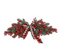 Christmas Swag with Light Artificial Bowknot Red Berry Hanging Decorative Swags PE Teardrop Christmas Decoration for Door Window No Battery