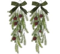 Christmas Swags, 2pcs 71cm Artificial Norfolk Pine Teardrop Swag with Pine Cones & Bow, Hanging Christmas Door Wreath for Door Table Mantle Fireplace Decorations (Style)