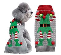 Christmas Sweater for Dogs & Cats - Festive Apparel for Male & Female Pets | Medium/Large Dog Clothing (Size M, Gray Elf Design) | Perfect Christmas/New Year Choice
