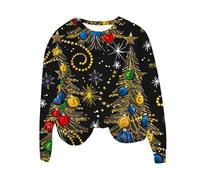 Christmas Sweater Jumper Womens Sweatshirt Novelty Santa Claus Light Up Christmas Xmas Tree Sweater Round Neck Long Sleeve Jumper Tee Shirts Sports Holiday Funny Graphic Tops