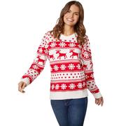 Christmas Sweater Woman Ladies Pullover Reindeer Snowflake Xmas Warm White Red