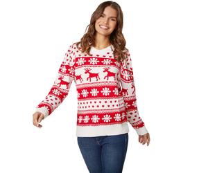 Christmas Sweater Woman Ladies Pullover Reindeer Snowflake Xmas Warm White Red