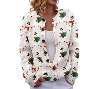 Christmas Sweater Women Plus Size Print Button Up Cardigan Winter Warm Cozy Cable Knit Sweater Lightweight Elegant Long Sleeve Knitwear Funny Novelty Graphic Christmas Cardigans