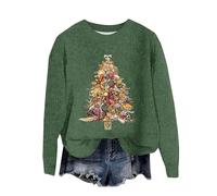 Christmas Sweaters for Women Casual Graphic Fair Isle Crewneck Red Heart Cozy Autumn Winter Plus Size Blouse Vacation Dark Green S