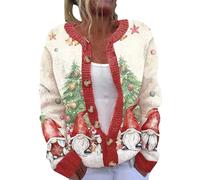 Christmas Sweaters For Women Uk Cute Xmas Tree Print Button Up Cardigans Warm Open Front Comfy Vintage Sweater Long Sleeves Fall Outfits Plus Size Jacket Top Coat Outerwear(S-5Xl)