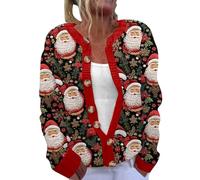 Christmas Sweaters For Women Uk Cute Xmas Tree Print Button Up Cardigans Warm Open Front Comfy Vintage Sweater Long Sleeves Fall Outfits Plus Size Jacket Top Coat Outerwear(S-5Xl)