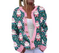 Christmas Sweaters For Women Uk Cute Xmas Tree Print Button Up Cardigans Warm Open Front Comfy Vintage Sweater Long Sleeves Fall Outfits Plus Size Jacket Top Coat Outerwear(S-5Xl)