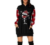 Christmas Sweatshirt Dress for Women Long Oversized Crew Neck Sweatshirts Long Sleeves Merry Christmas Print Wine Glass Graphic Jumpers Funny Cute Christmas Xmas Print Casual Tops Comfy