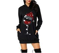 Christmas Sweatshirt Dress for Women Long Oversized Crew Neck Sweatshirts Long Sleeves Merry Christmas Print Wine Glass Graphic Jumpers Funny Cute Christmas Xmas Print Casual Tops Comfy
