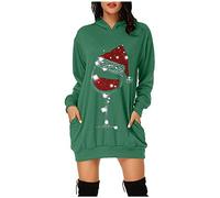 Christmas Sweatshirt Dress for Women Long Oversized Crew Neck Sweatshirts Long Sleeves Merry Christmas Print Wine Glass Graphic Jumpers Funny Cute Christmas Xmas Print Casual Tops Comfy