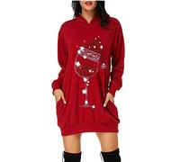 Christmas Sweatshirt Dress for Women Long Oversized Crew Neck Sweatshirts Long Sleeves Merry Christmas Print Wine Glass Graphic Jumpers Funny Cute Christmas Xmas Print Casual Tops Comfy