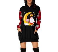 Christmas Sweatshirt Dress for Women Long Oversized Crew Neck Sweatshirts Long Sleeves Merry Christmas Print Wine Glass Graphic Jumpers Funny Cute Christmas Xmas Print Casual Tops Comfy