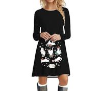 Christmas Sweatshirt Dress for Women Off Shoulder Velvet Snowman Sexy Swing Long Oversized Crew Neck Novelty Printed Skater Plus Size Santa Claus Costume Women's 1940S Midi Black