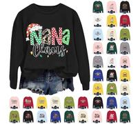 Christmas Sweatshirt for Women Funny Nana Claus Letter Print Long Sleeve Casual Round Neck Pullover Tops Ladies Jumpers, A05-Red, M