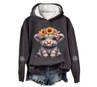 Christmas Sweatshirt for Women Hoodie - Cow Print Festive Western Graphic Pullover For Cozy Fleece Holiday Themed Top (Dark Gray XL)