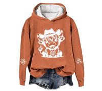 Christmas Sweatshirt for Women Hoodie - Cow Print Festive Western Graphic Pullover For Cozy Fleece Holiday Themed Soft Top (Orange XXXL)