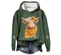 Christmas Sweatshirt for Women Hoodie - Cow Print Festive Western Graphic Pullover For Cozy Fleece Holiday Style (Green S)
