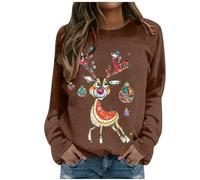 Christmas Sweatshirt for Women Oversized Sweatshirt, Plus Size Long Sleeve Sweatshirts Festive Print Pullover Novelty Ugly Jumper Uk Loose Fit Jumpers Tops Drop Shoulder Weihnachtskleidung Longshirt