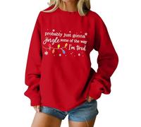 Christmas Sweatshirt For Women Probably Just Gonna Jingle Some Of The Way Graphic Long Sleeve Crewneck Shirt Winged Sweater (Red, M)