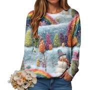 Christmas Sweatshirt for Women Pullover Jumper Ladies Xmas Top Xmas Long Sleeve Shirt Ladies Merry Chirtsmas Blouse Vintage Christmas Sweatshirt Women Greflying Movies Watching Shirt Plus Size Jumper