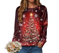 Christmas Sweatshirt for Women Pullover Jumper Ladies Xmas Top Xmas Long Sleeve Shirt Ladies Merry Chirtsmas Blouse Vintage Christmas Sweatshirt Women Greflying Movies Watching Shirt Plus Size Jumper