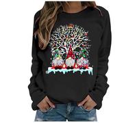 Christmas Sweatshirt for Women UK Funny Gnomes Graphic Printed Jumper Long Sleeve Crewneck Winter Warm Xmas Holiday Pullover Lightweight Loose Fleece Raglan Shirts Ladies Casual (A04-Black, XXL)