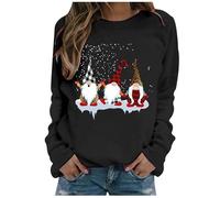 Christmas Sweatshirt for Women UK Funny Gnomes Graphic Printed Jumper Long Sleeve Crewneck Winter Warm Xmas Holiday Pullover Lightweight Loose Fleece Raglan Shirts Ladies Casual (A05-Black, XXL)