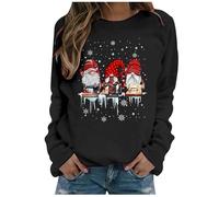Christmas Sweatshirt for Women UK Funny Gnomes Graphic Printed Jumper Long Sleeve Crewneck Winter Warm Xmas Holiday Pullover Lightweight Loose Fleece Raglan Shirts Ladies Casual (A03-Black, XXL)