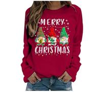 Christmas Sweatshirt for Women UK Funny Gnomes Graphic Printed Jumper Long Sleeve Crewneck Winter Warm Xmas Holiday Pullover Lightweight Loose Fleece Raglan Shirts Ladies Casual Outfit (A01-Red, L)