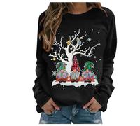 Christmas Sweatshirt for Women UK Funny Gnomes Graphic Printed Jumper Long Sleeve Crewneck Winter Warm Xmas Holiday Pullover Lightweight Loose Fleece Raglan Shirts Ladies Casual (B01-Black, XXL)