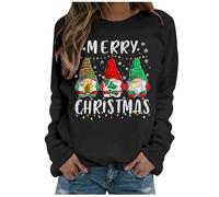 Christmas Sweatshirt for Women UK Funny Gnomes Graphic Printed Jumper Long Sleeve Crewneck Winter Warm Xmas Holiday Pullover Lightweight Loose Fleece Raglan Shirts Ladies Casual (A01-Black, XXL)