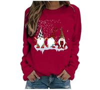 Christmas Sweatshirt for Women UK Funny Gnomes Graphic Printed Jumper Long Sleeve Crewneck Winter Warm Xmas Holiday Pullover Lightweight Loose Fleece Raglan Shirts Ladies Casual Outfit (A05-Red, XXL)